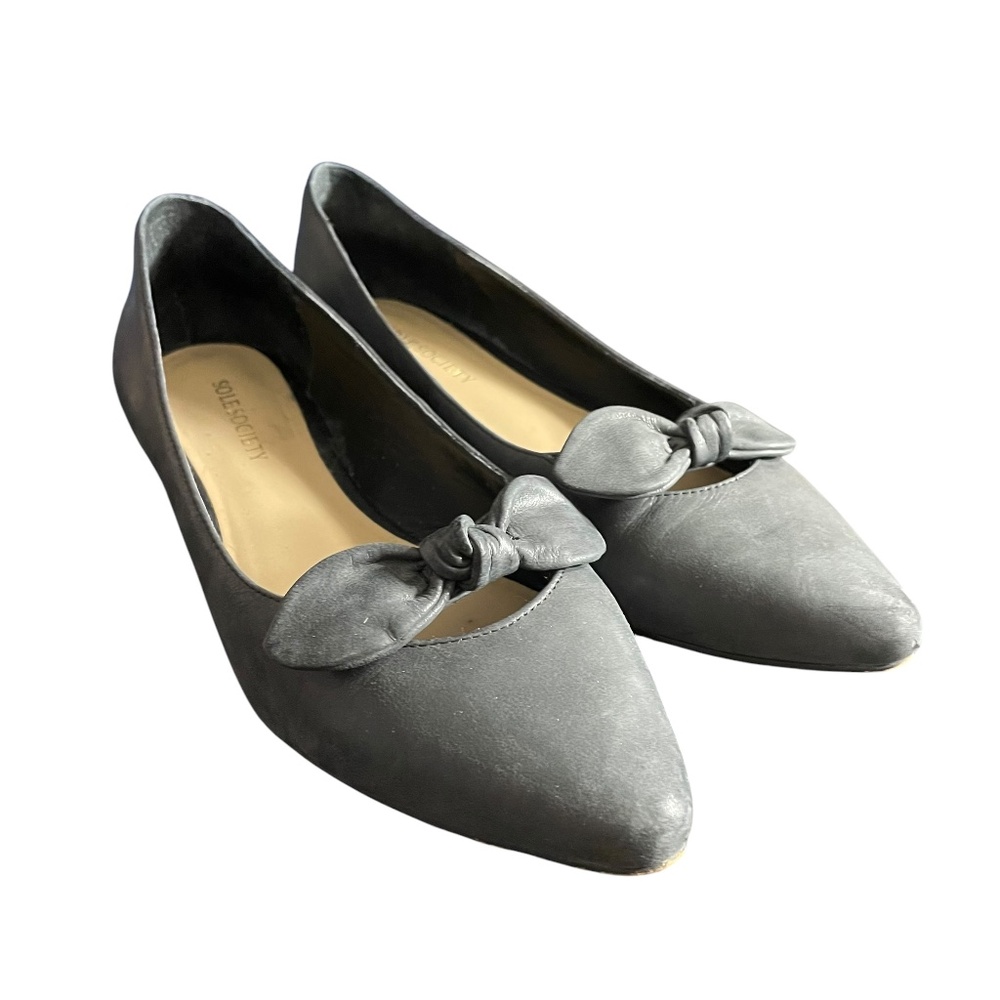 Leather Gray Bow Flats 7.5 Sole Society Hilary Pointed Toe Basic Minimalist